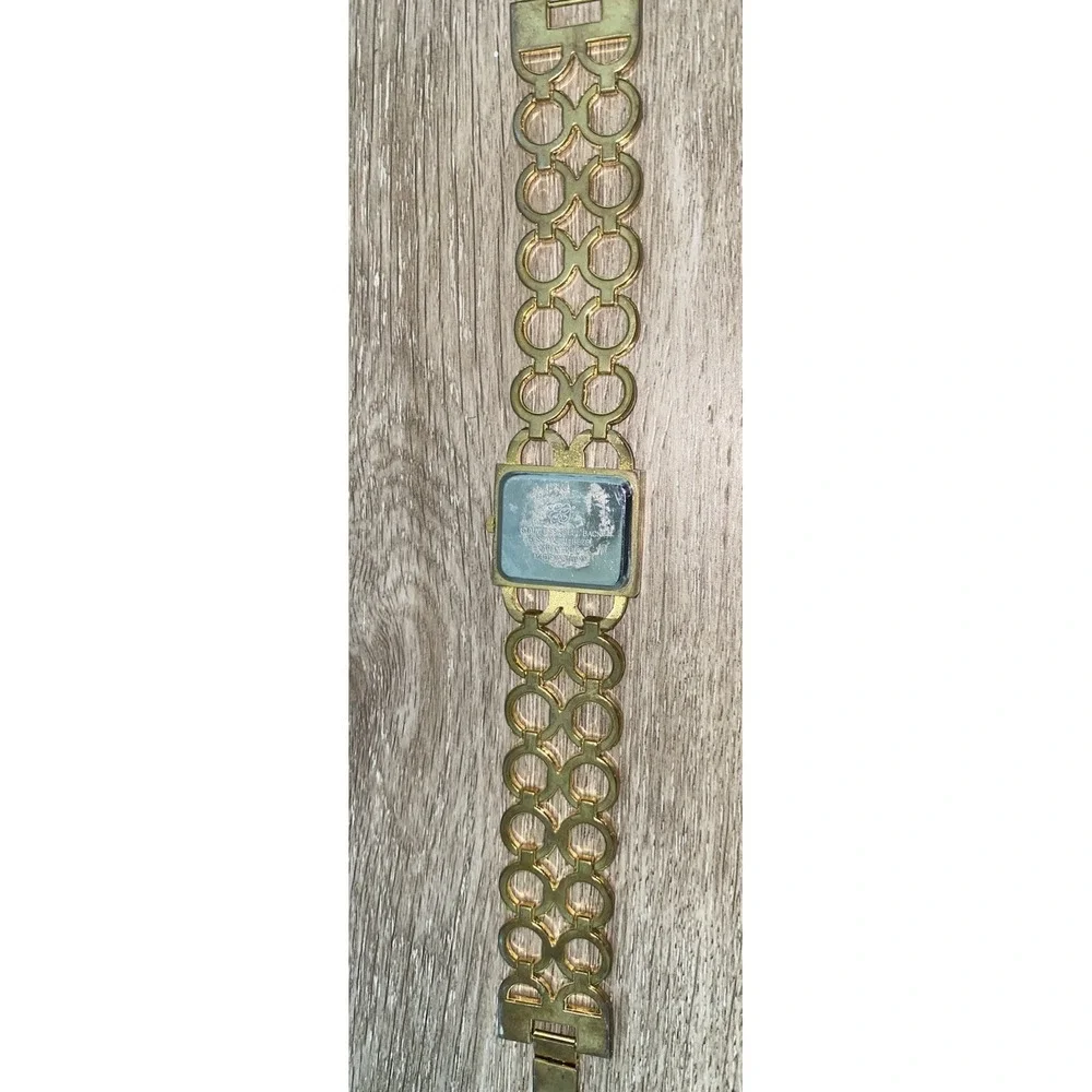 Gold Tone EJ Quartz Watch With Rhinestone Accents Womens Geometric Circular Wide